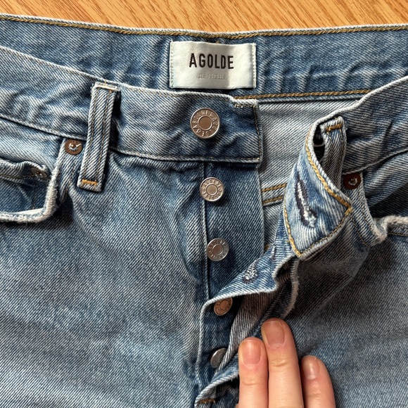 Agolde Parker Long Classic Blue Jean Shorts Size 27 - Picture 2 of 11